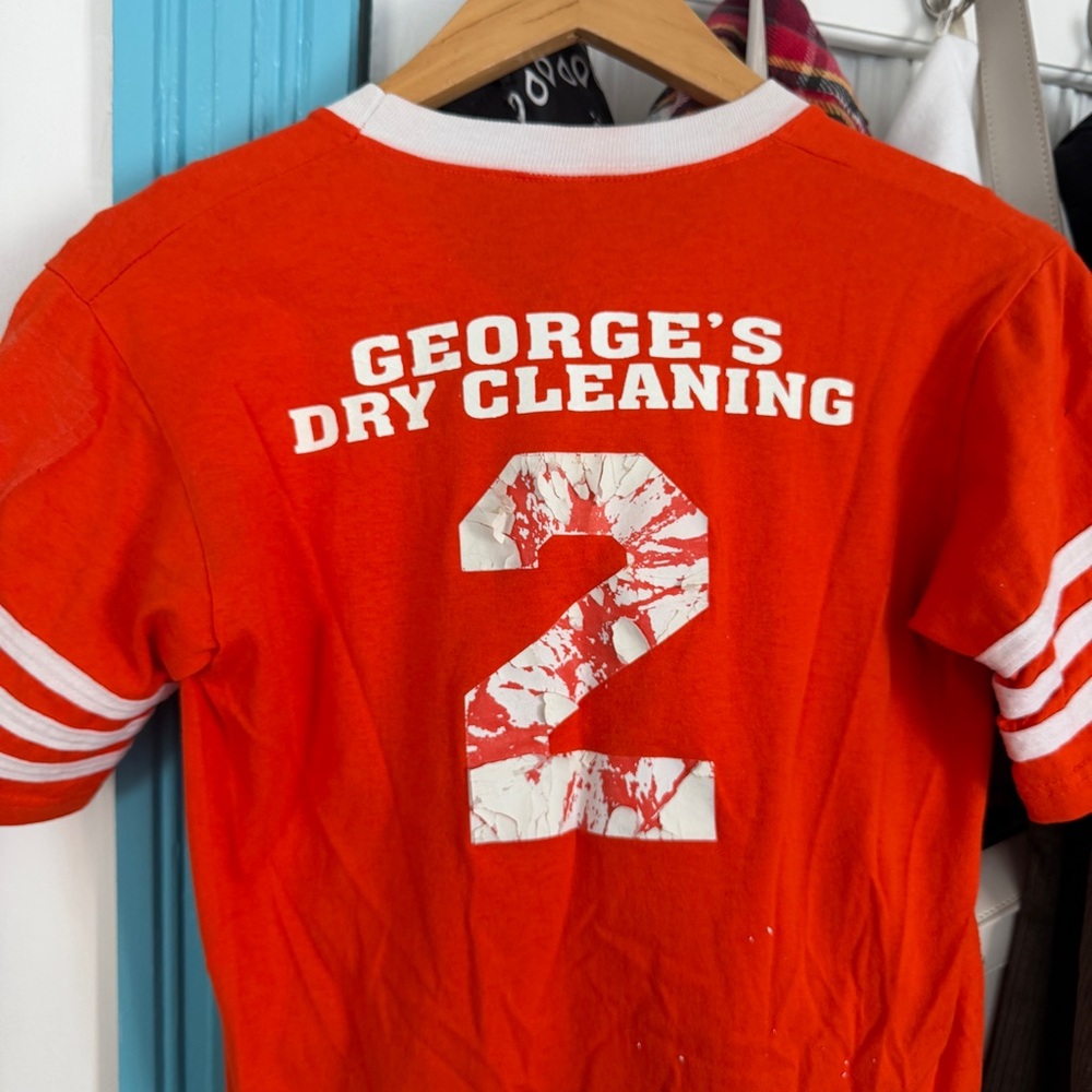 Orange Metuchen Little League x George’s Dry Cleaning baseball tee / tshirt